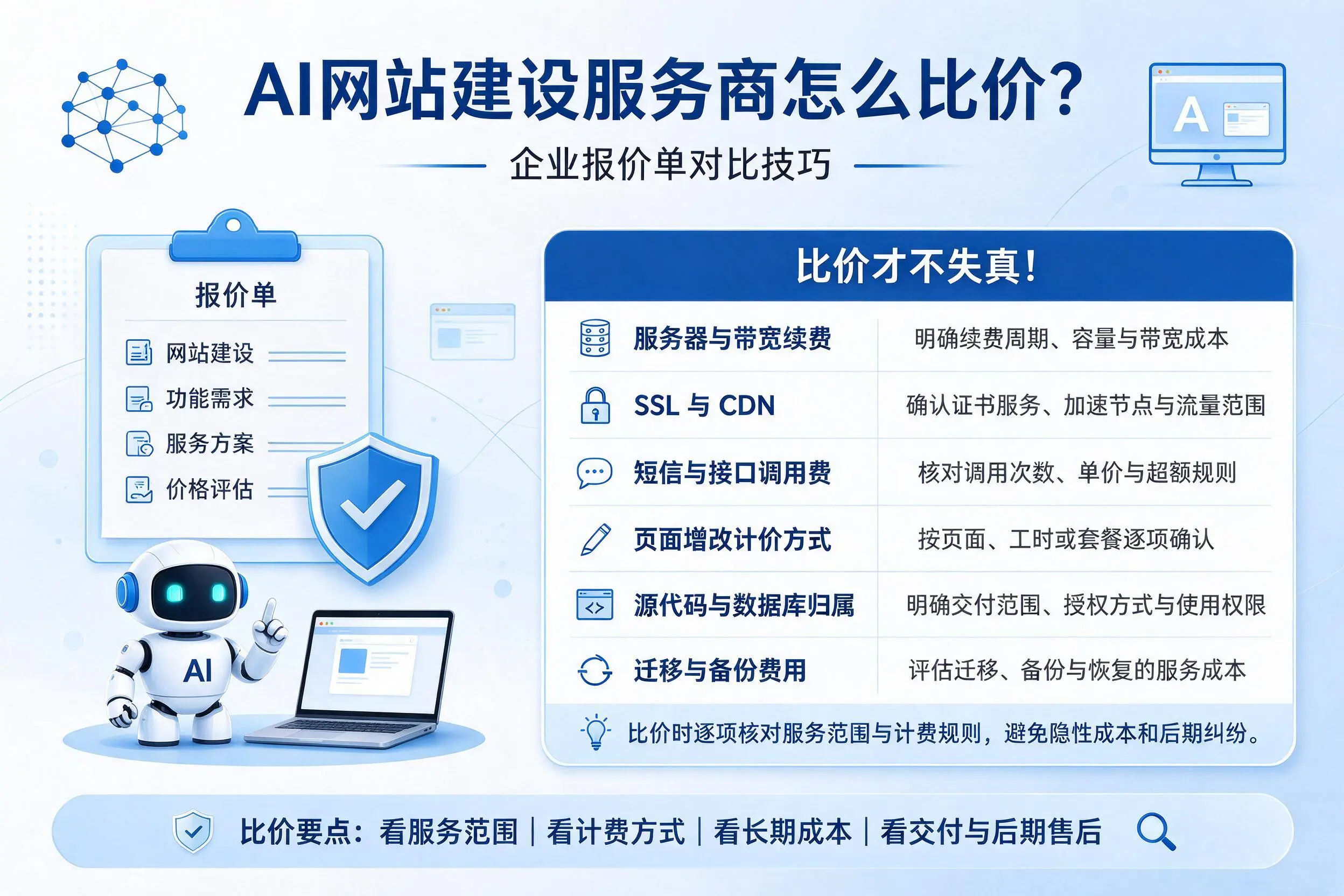 AI网站建设服务商怎么比价?唐山企业报价单对比技巧